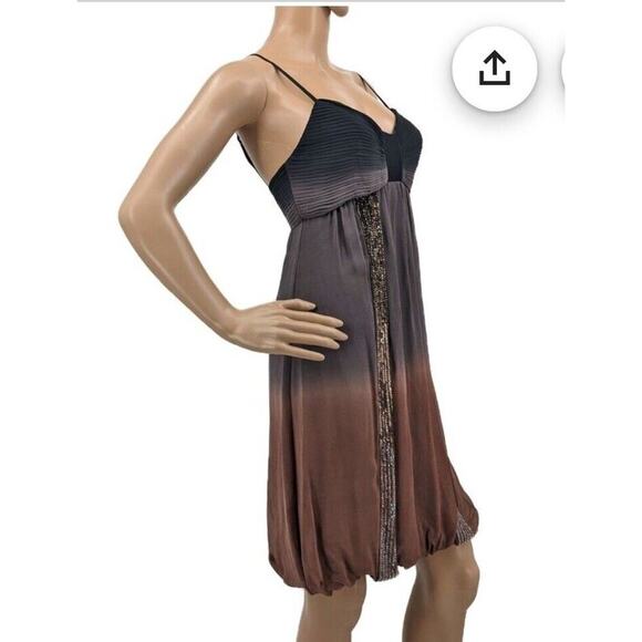 Vintage Y2K Sue Wong Mini Dress Bow Brown Ombre Sequin Bubble Hem 100% Silk Sz 4 - Picture 2 of 11